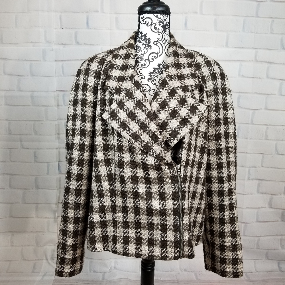 Ellen Tracy moto jacket size 18 checker print